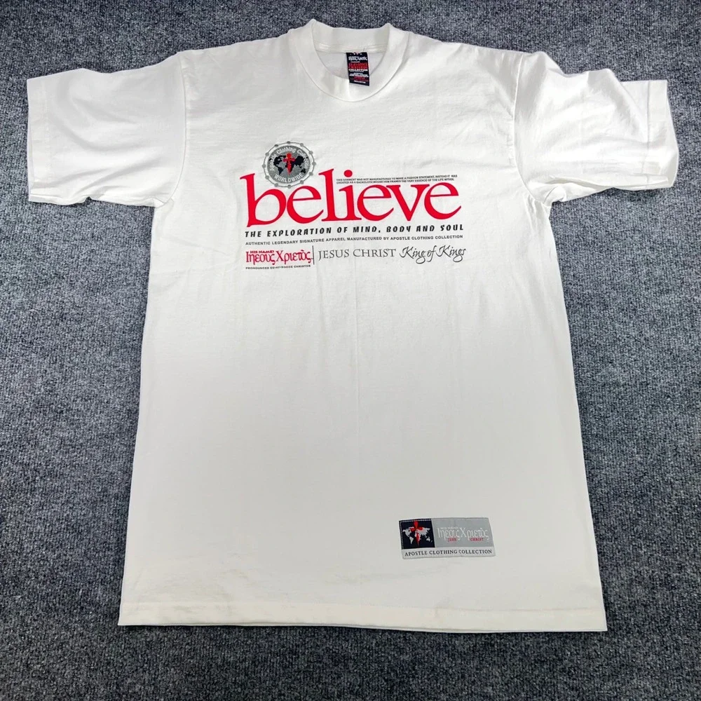 Apostle Clothing Collection Shirt Mens L White Jesus Believe King Made in USA